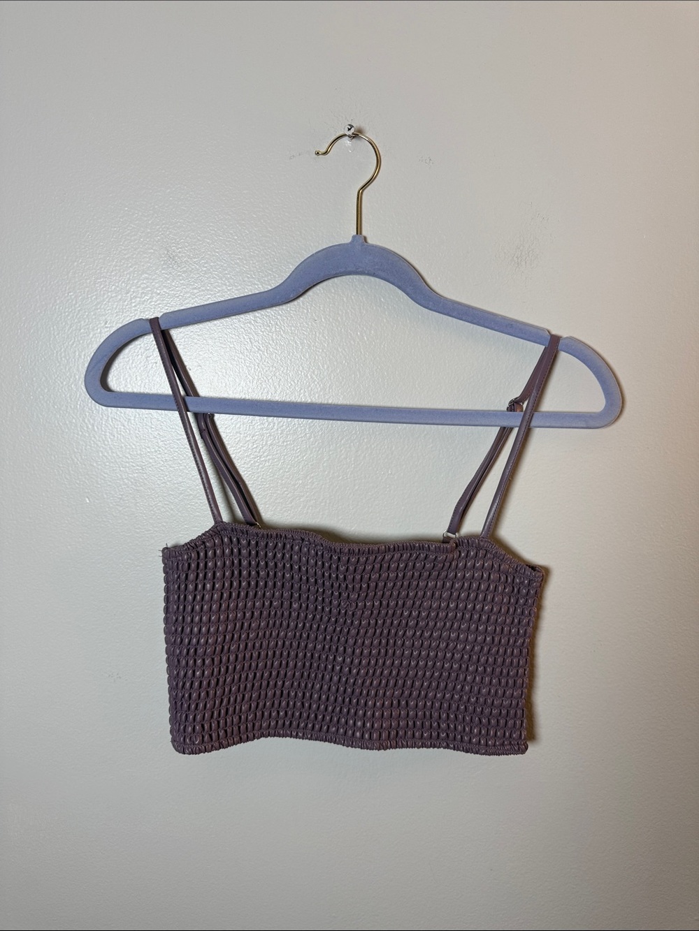 Bobbles & lace Smocked Cropped Tank Top in Purple Size Medium